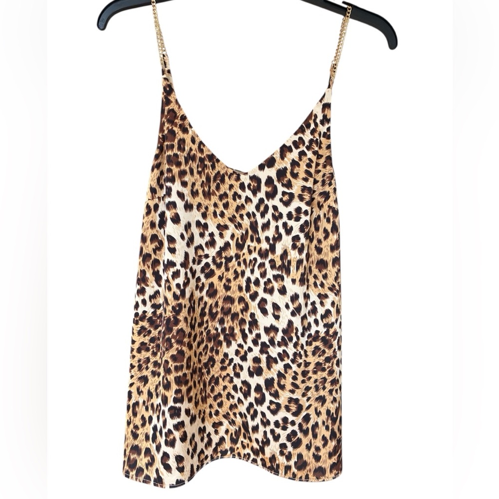 NWT Cupcakes &‎ Cashmere Leopard/Animal Print SilkCamisole Chain Strap Top Small